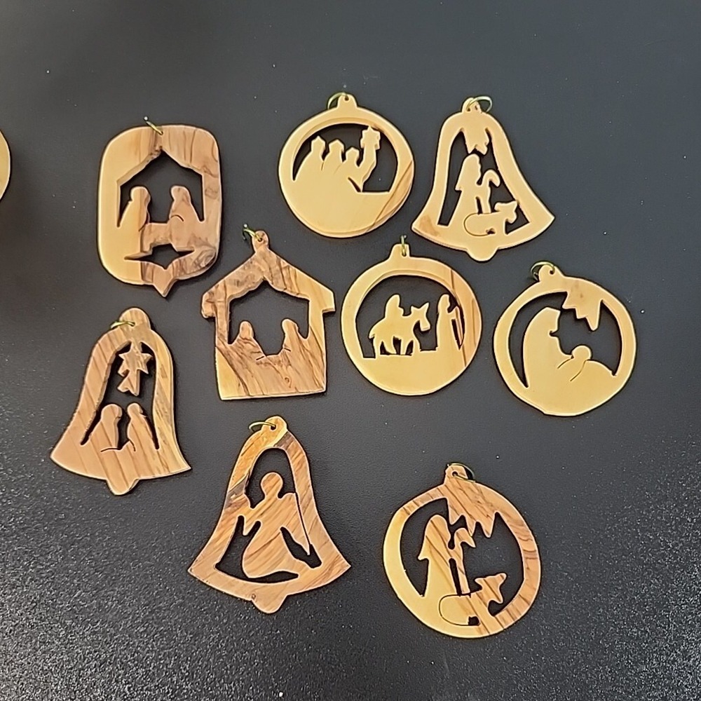 Bethlehem Hand Carved Olive Wood‎ Ornament Set Of 9 Nativity